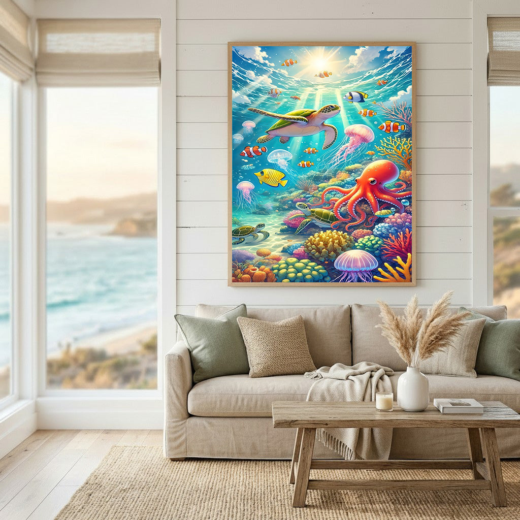 Colorful Ocean Animals Canvas Wall Art