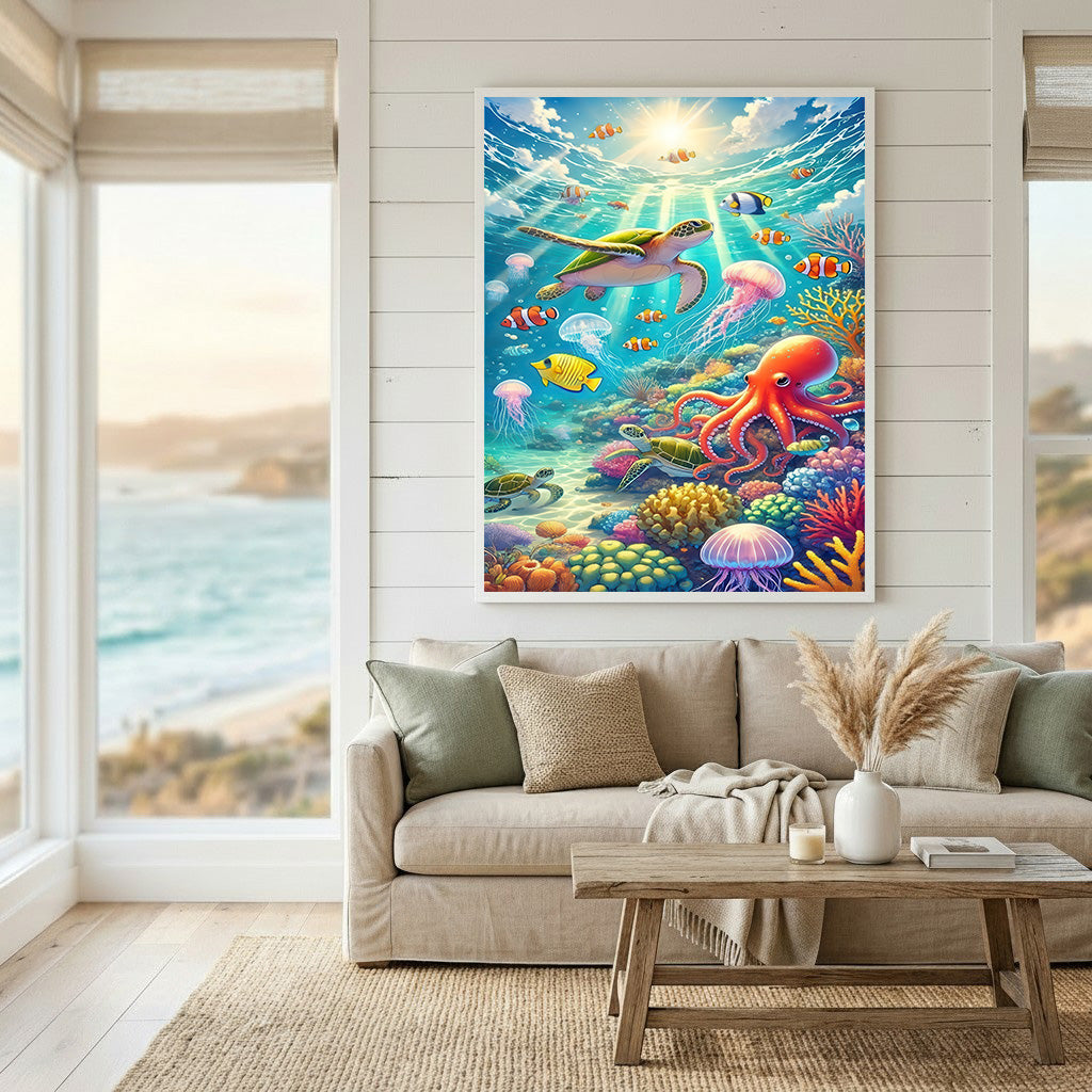 Colorful Ocean Animals Canvas Wall Art