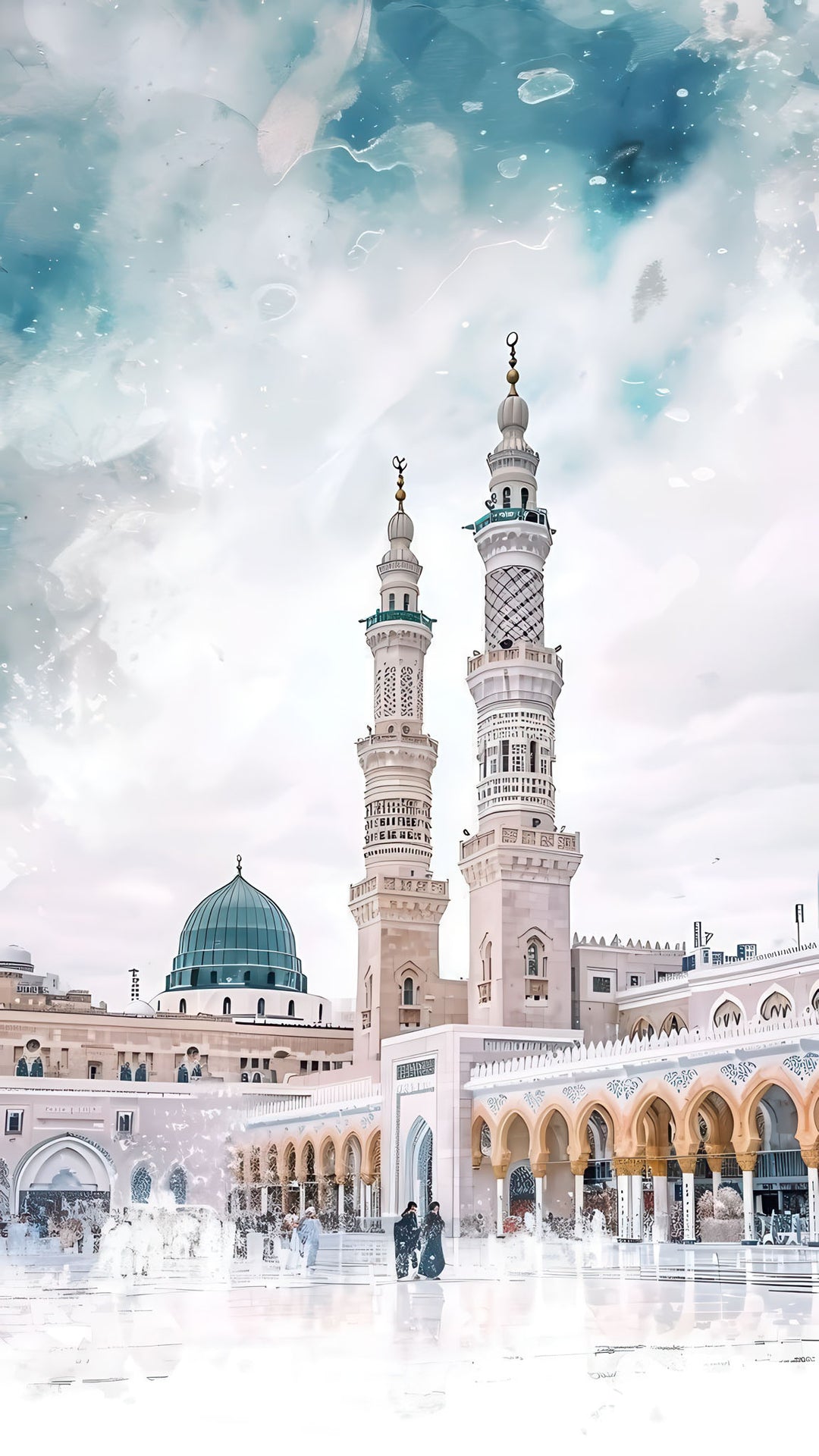 ProphetÃƒÂ¢Ã¢â€šÂ¬Ã¢â€žÂ¢s Mosque Medina canvas wall art with green dome and minarets in MDF frame