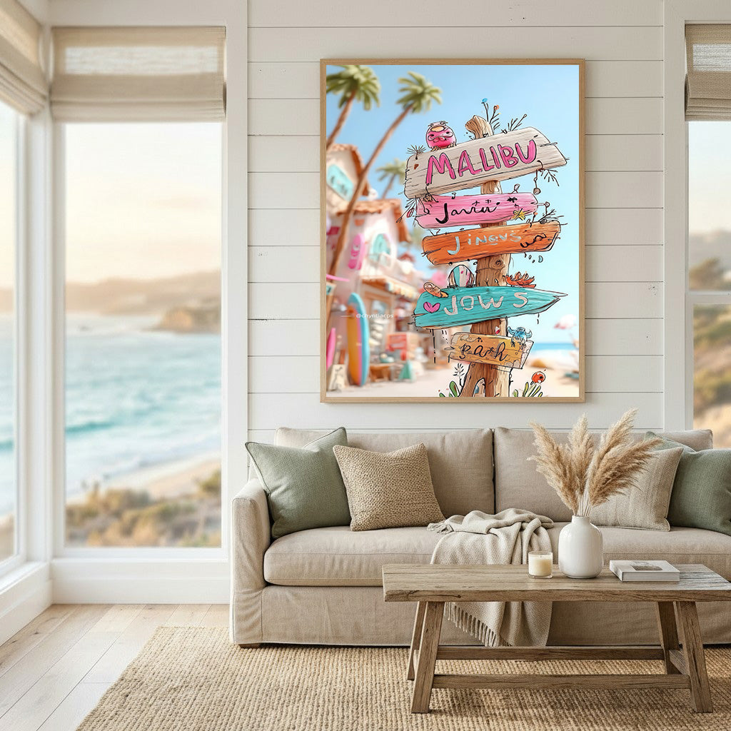 Malibu Beach Sign Canvas Art