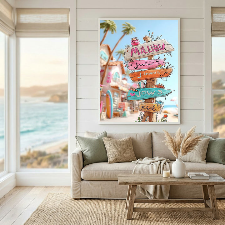 Malibu Beach Sign Canvas Art