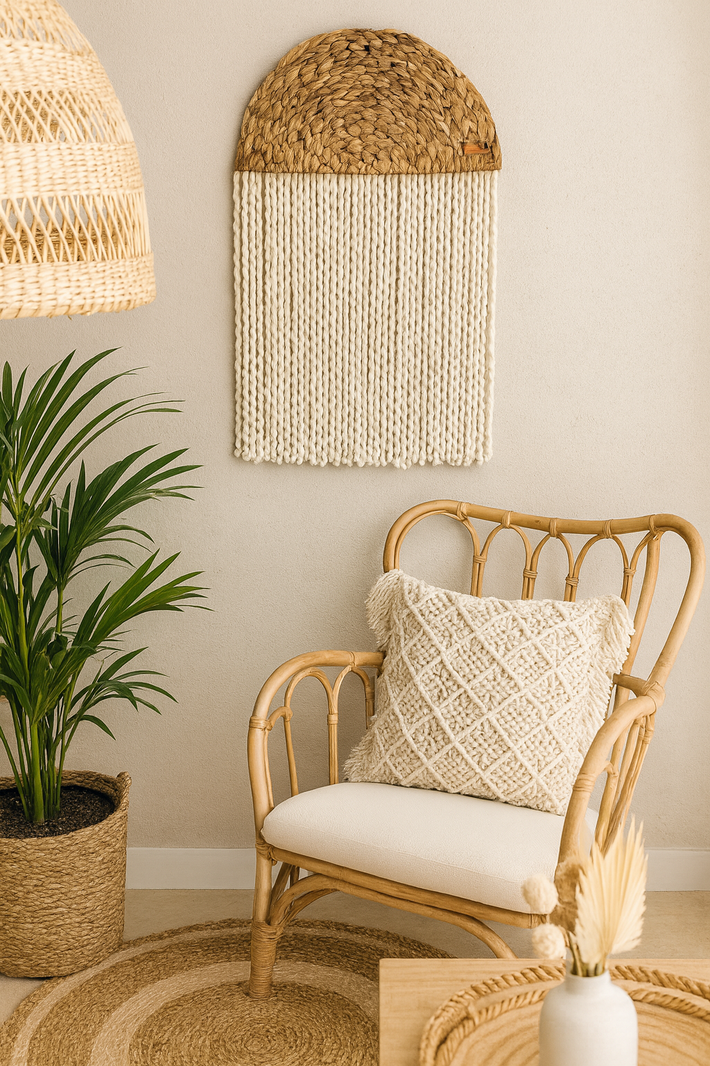 Natural Woven Wall Hanging with Macramé Tassels