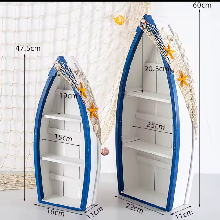 Nautical Boat-Shaped Wooden Shelf Set