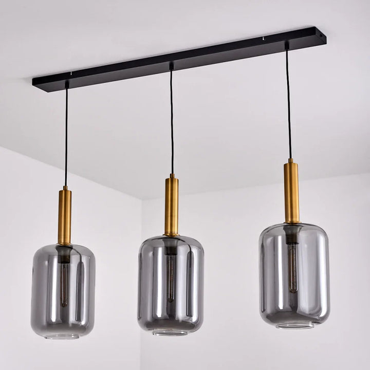 Elegant Smoked Glass Pendant Light Set with Gold Accents