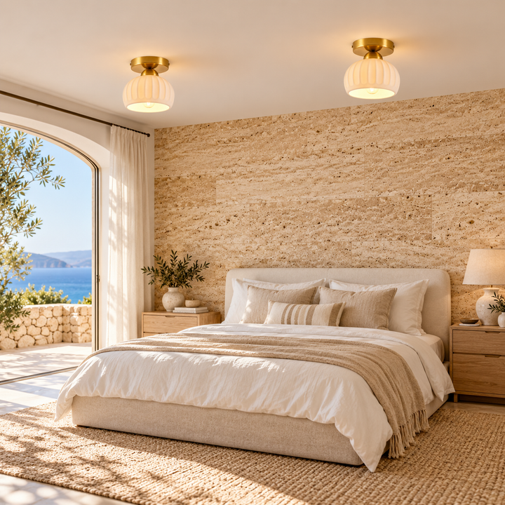 Modern Ribbed ceramic Flush Mount Ceiling Light