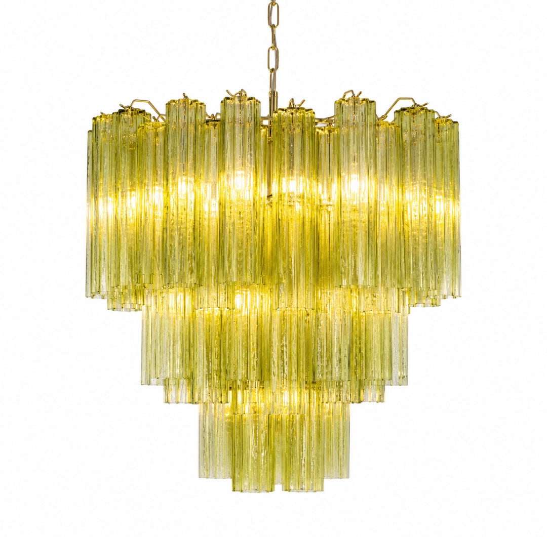 Modern Tiered Glass Chandelier with Cascading Amber Tubes