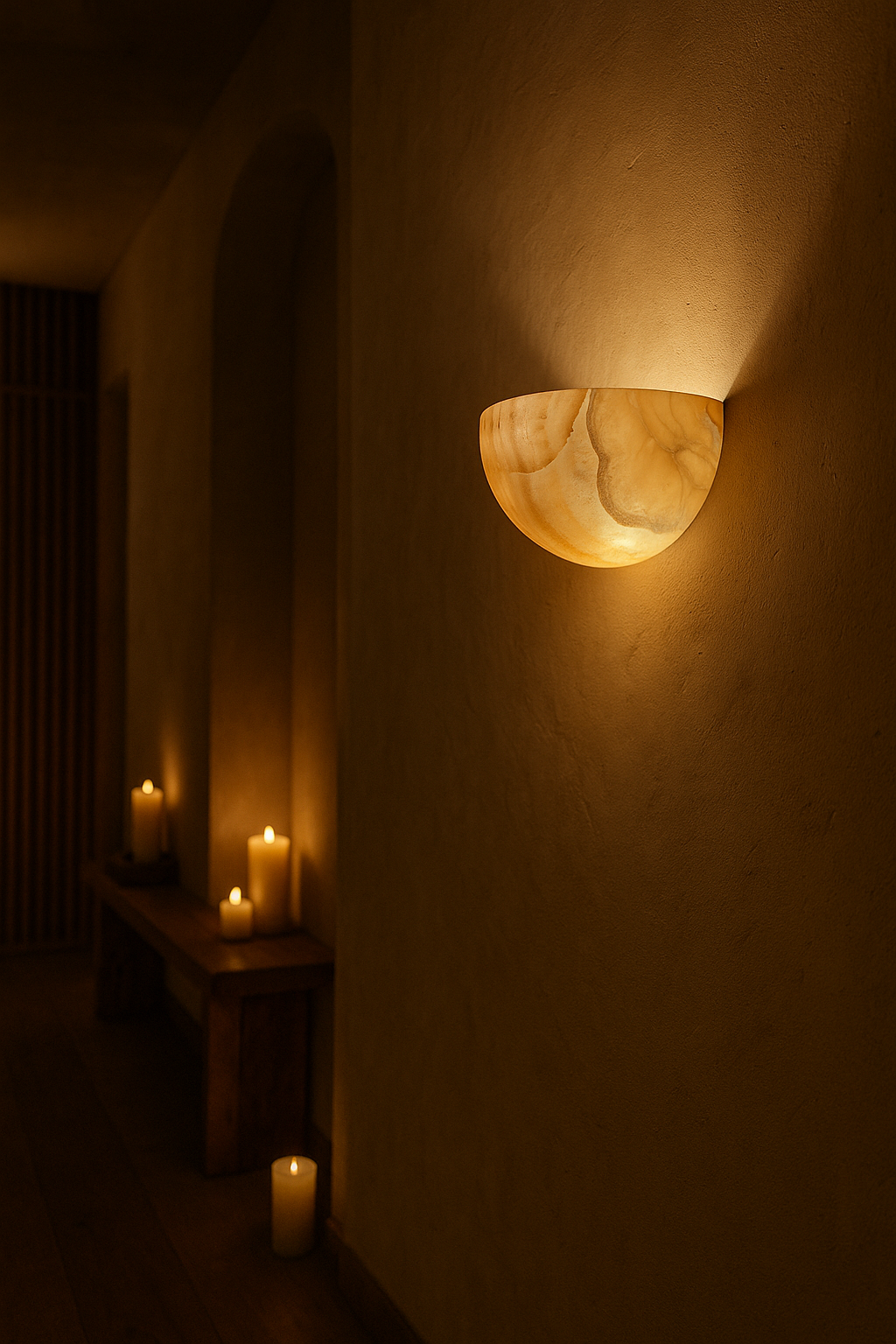 Warm Alabaster Half-Bowl Wall Sconce