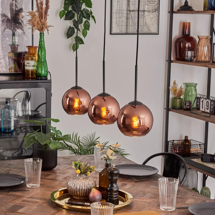 Modern Copper Glass Globe Pendant Light Trio