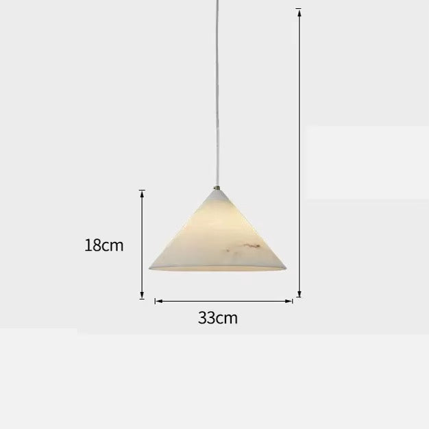 Modern ivory cone pendant light with subtle natural stone markings and a slim suspension cord