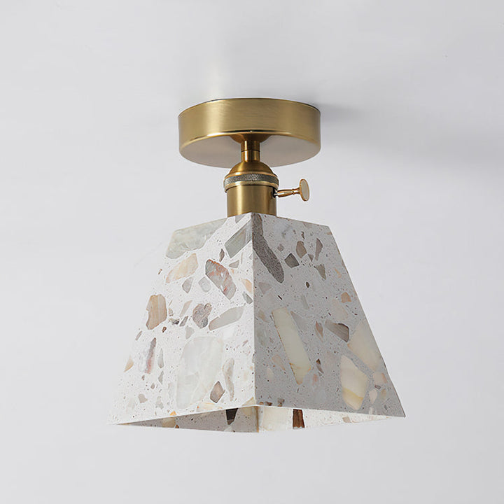 White Terrazzo Cone Pendant Light with Brass Fitting