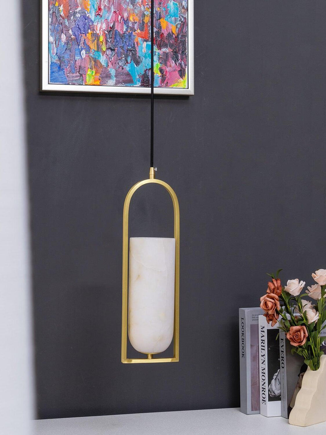 Minimal Arch Natural Spanish Alabaster Pendant Light