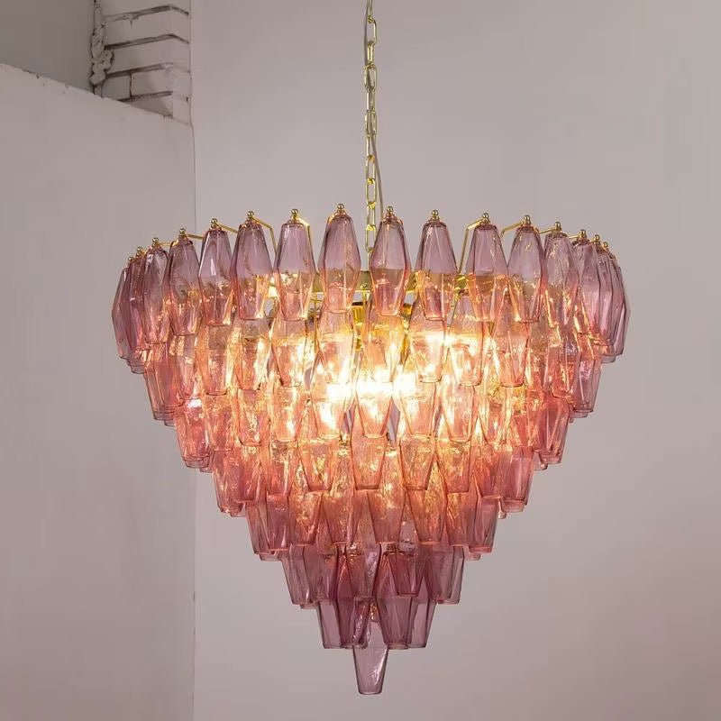 Pink Crystal Chandelier with Gold Finish