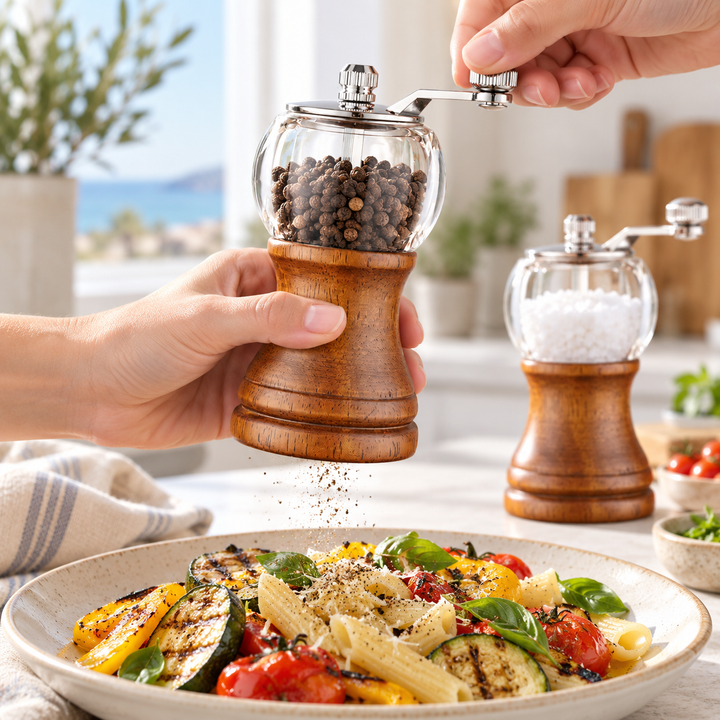 Natural Wood and Glass Pepper Mill
