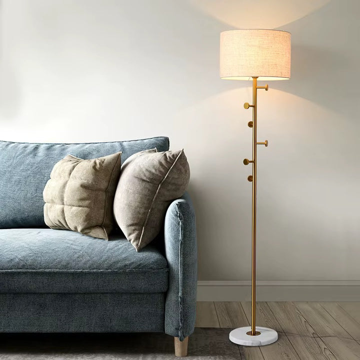Brass Floor Lamp with Linen Drum Shade