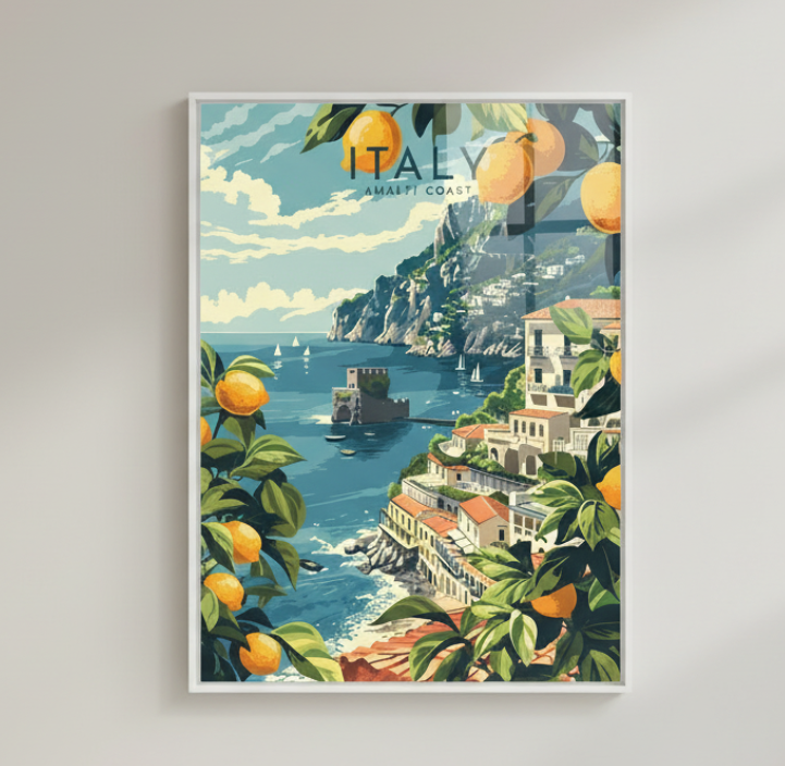 Italy Amalfi Coast Vintage Travel Poster Canvas
