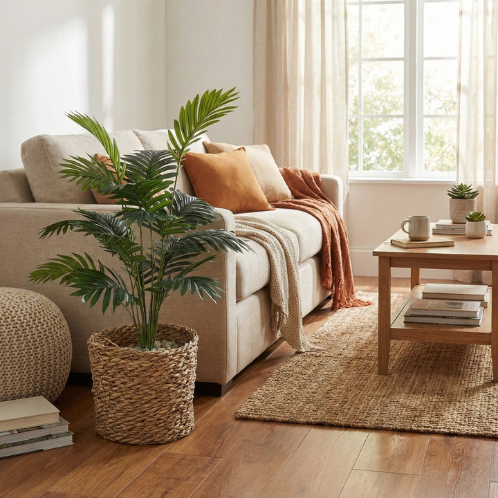 Tropical Palm Leaf Artificial Plant in Decorative Basket