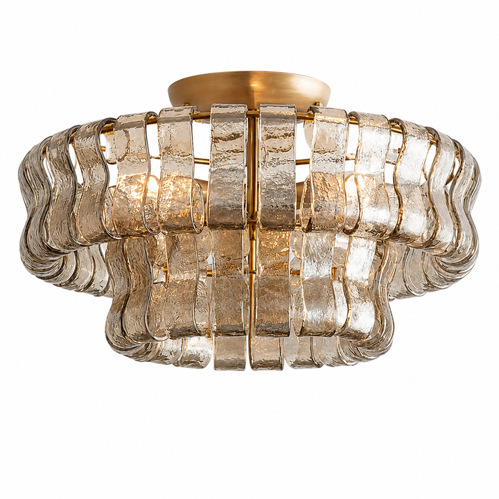 Modern Gold Flush Mount Ceiling Light with Textured Curved Glass Panels