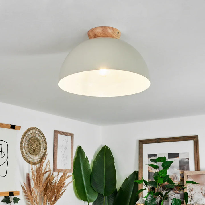 Scandinavian Dome Ceiling Light with Wooden Accent