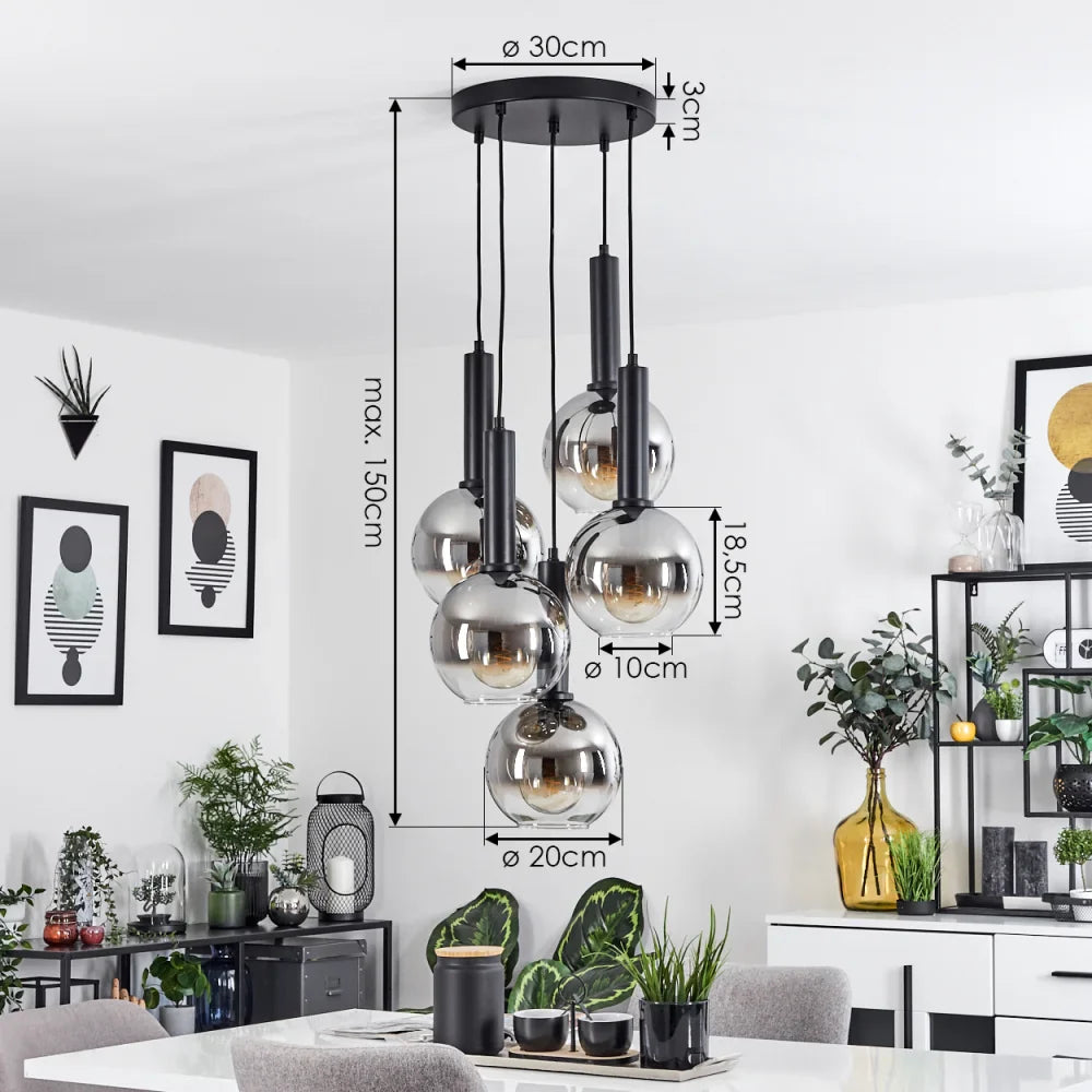 Clustered Glass Globe Pendant Light with Black Accents