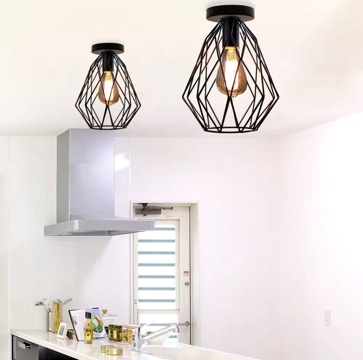 Industrial Triple Pendant Light with Geometric Shades