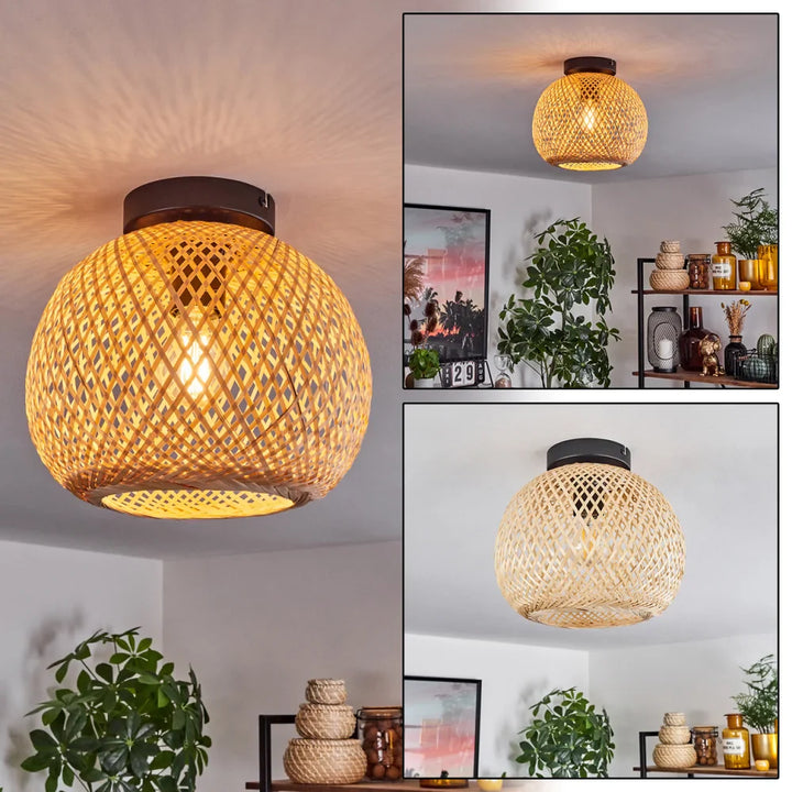 Rustic Woven Bamboo Ceiling Light - Oval Design