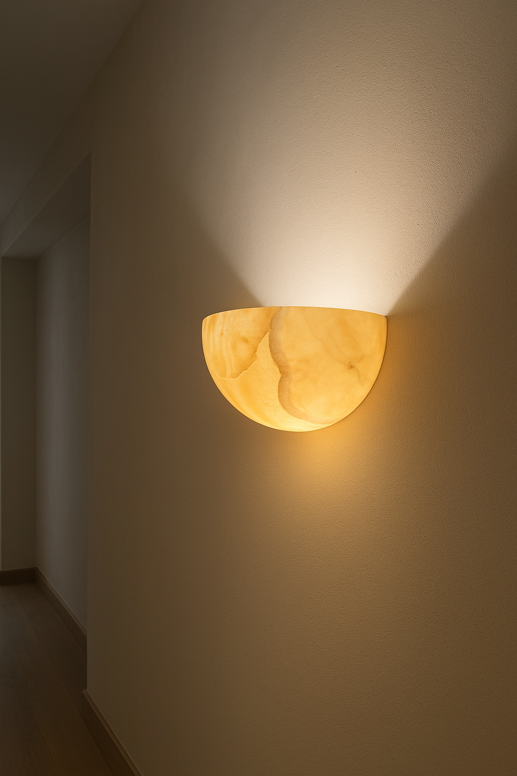Warm Alabaster Half-Bowl Wall Sconce