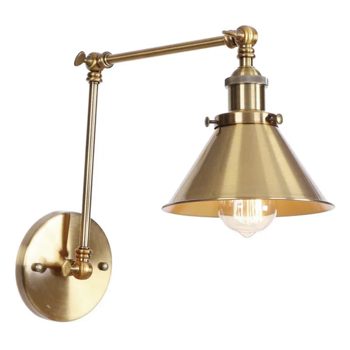 Industrial Wall Sconce with Extended Adjustable Arm in Brass Finish