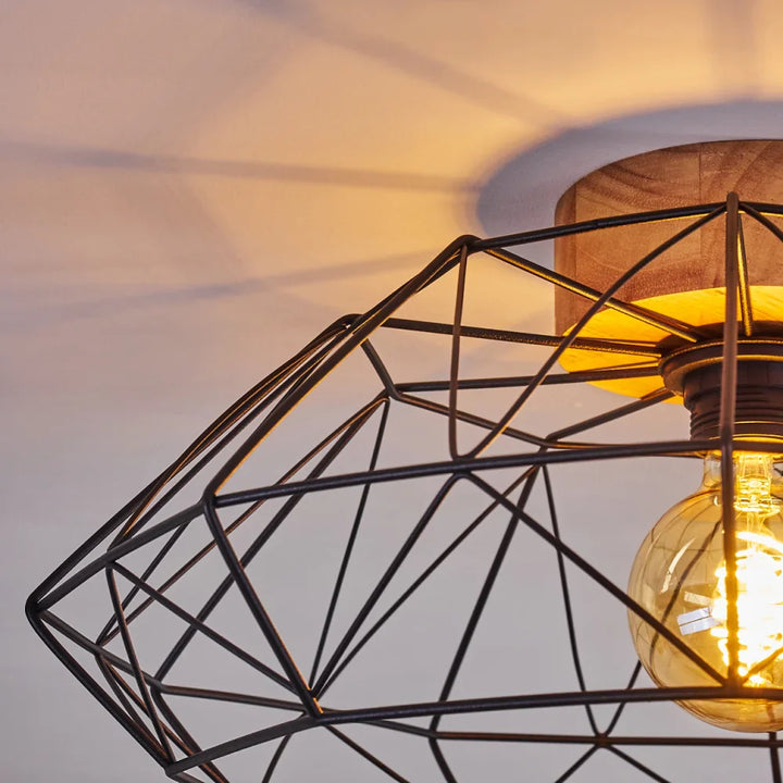 Industrial Wireframe Ceiling Light with Exposed Bulb