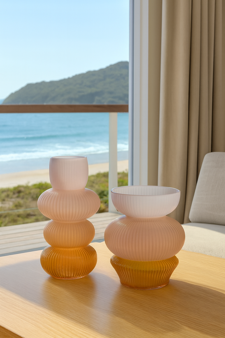 Peach & Amber Glass Vase Set of 2