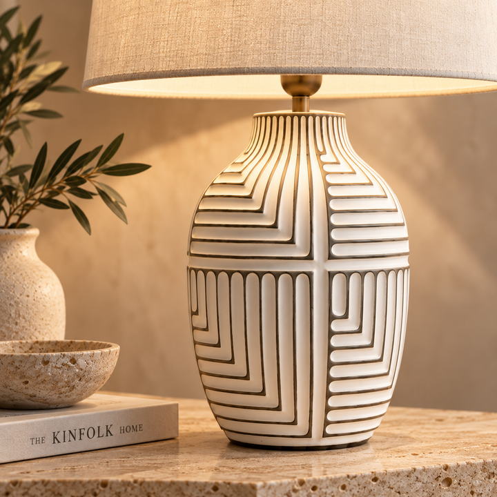 Cream Geometric Ceramic Table Lamp