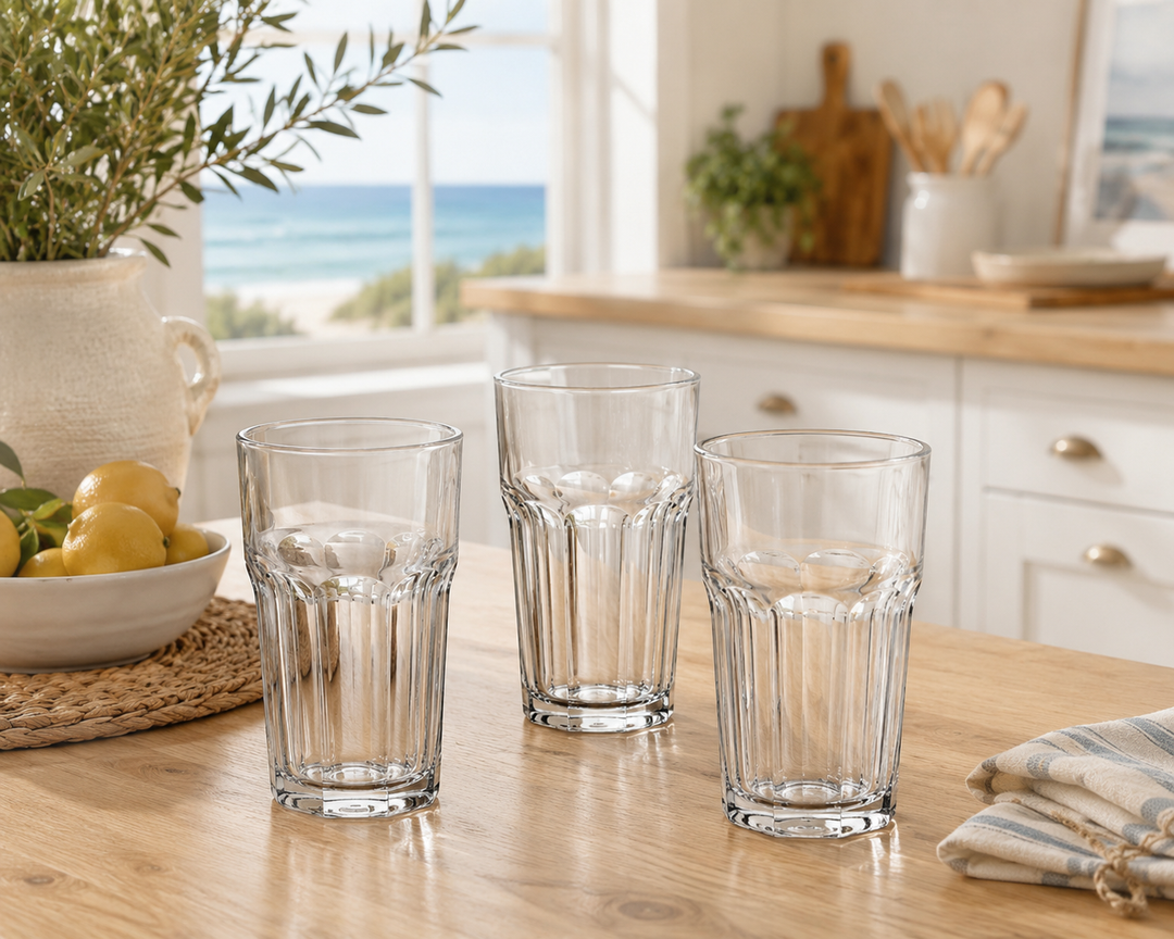 Clear Ribbed Drinking Glass Set of 3