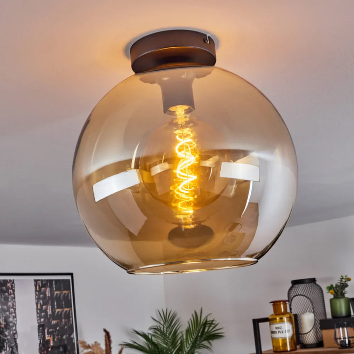 Modern Amber Glass Globe Ceiling Light