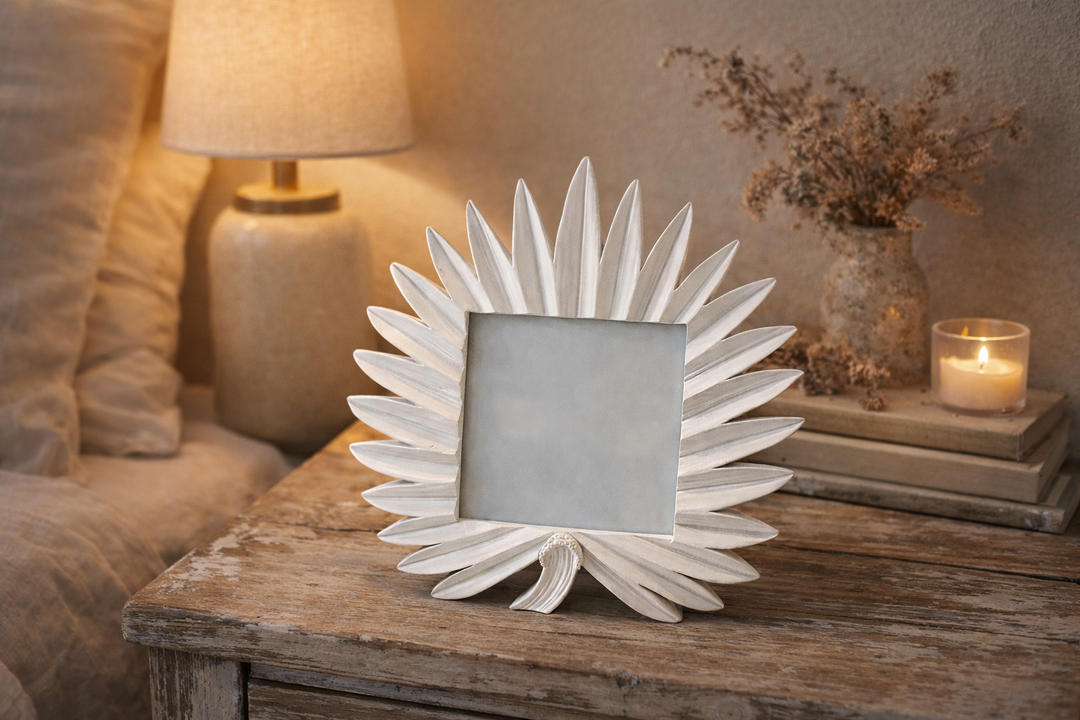 White Leaf Design Decorative Photo Frame