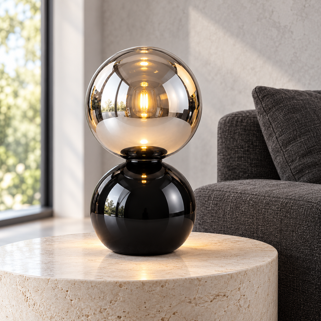 Black Globe Table Lamp with Opal Shade