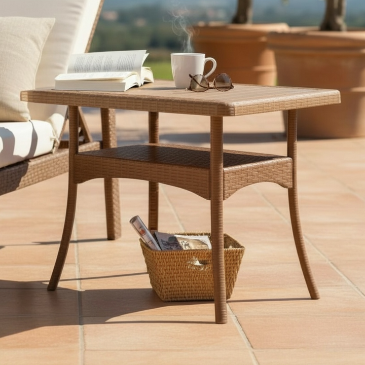 Woven Outdoor Side Table with Shelf
