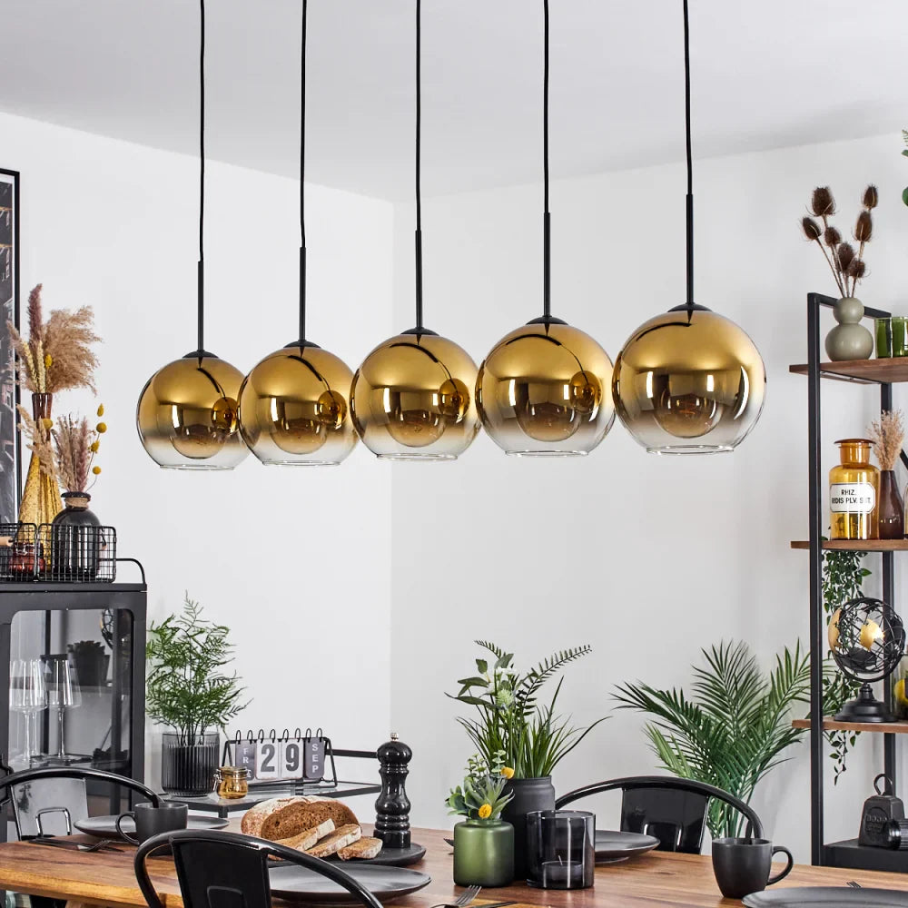 Elegant Gold Glass Globe Pendant Light Set of Five