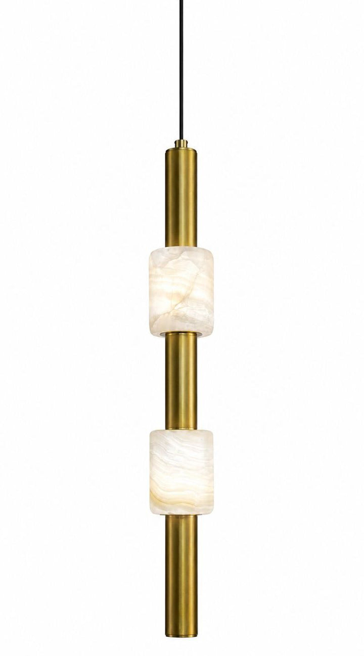 Modern Brass and Alabaster Cylinder Pendant Light