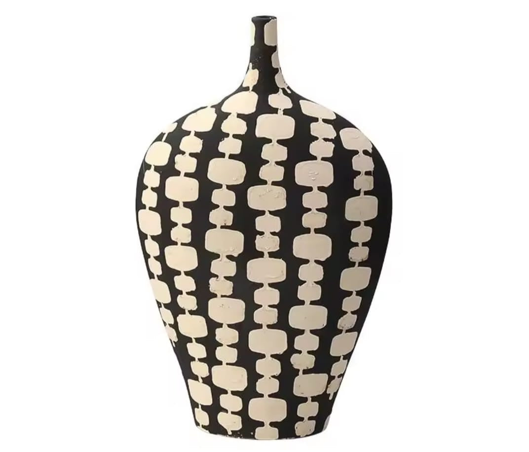 Modern Black & White Abstract Ceramic Vases set of 2