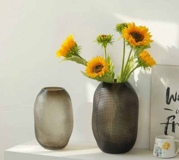 Textured Smoky Glass Vase set of 2