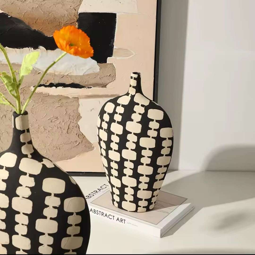 Modern Black & White Abstract Ceramic Vases set of 2