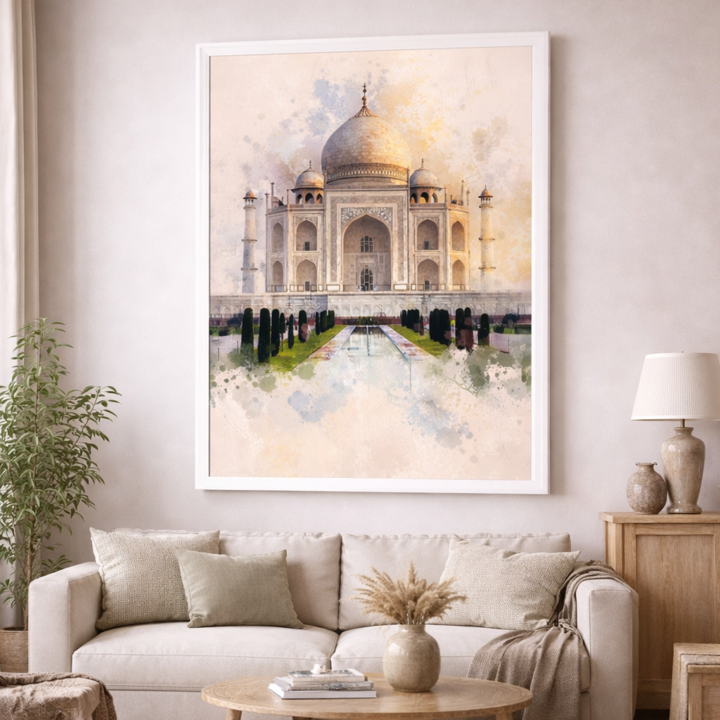 Taj Mahal Watercolor Canvas