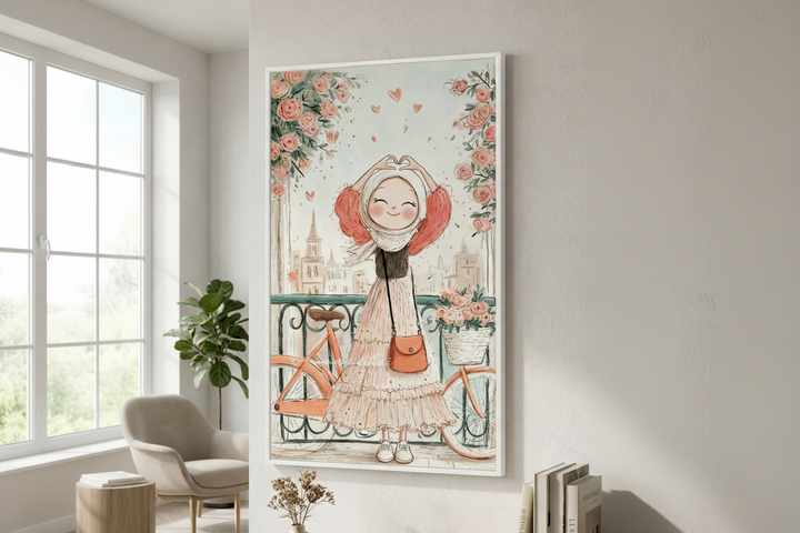 Romantic Girl with Bicycle Canvas Art