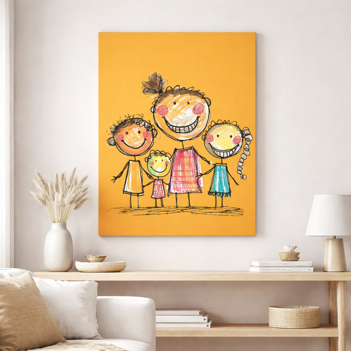 Happy Family Drawing Kids Canvas