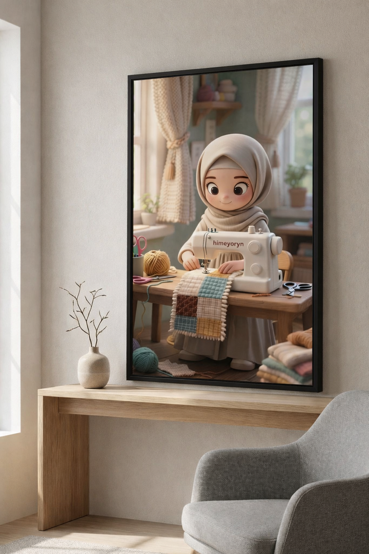 Creative Girl Sewing Canvas Art
