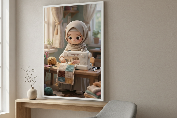 Creative Girl Sewing Canvas Art