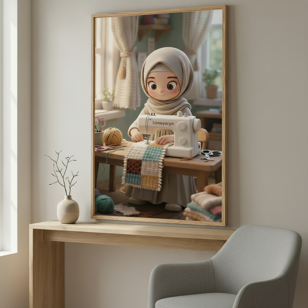 Creative Girl Sewing Canvas Art