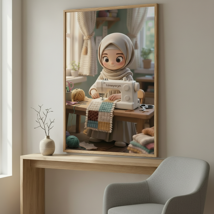 Creative Girl Sewing Canvas Art