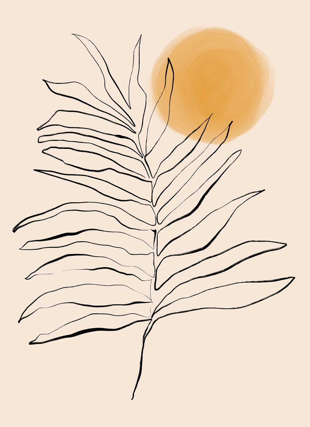 Wadi Home minimalist palm leaf and sun line art on neutral background. Modern wall decor.