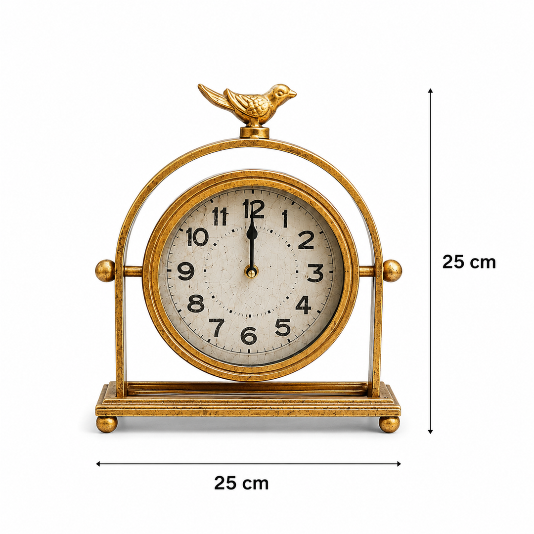 Vintage Brass Bird Accent Table Clock