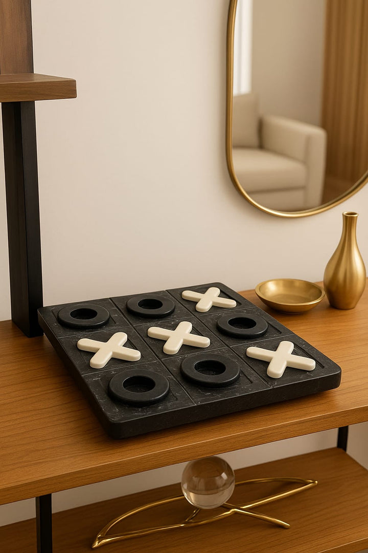 Black Marble Tic-Tac-Toe Decor Set